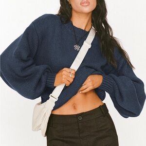 Princess Polly Harmony Balloon Sleeve Knit Sweater in Navy